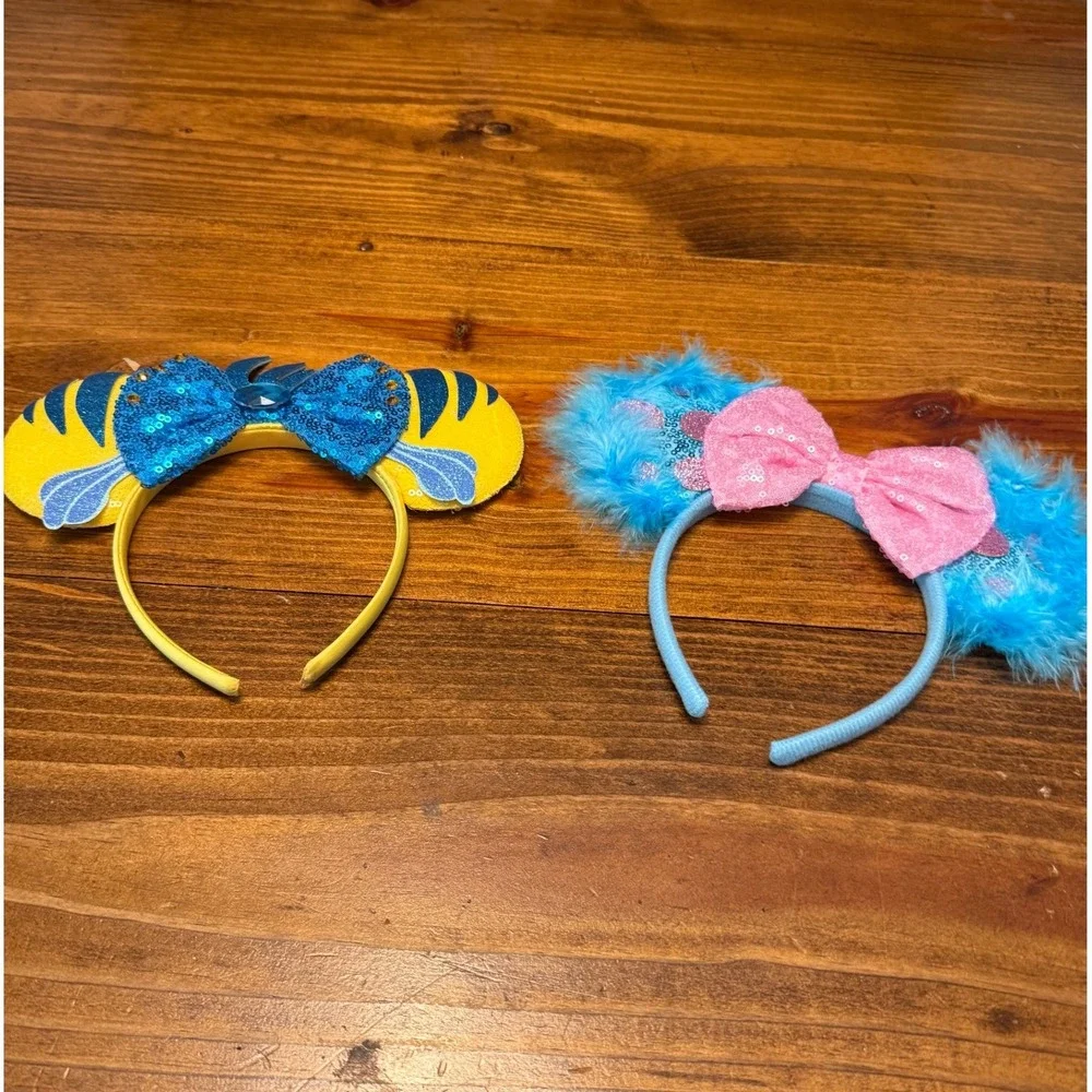 Disney Inspired Flounder & Scully Ears Headband Set Multicolor Sequin NICE!